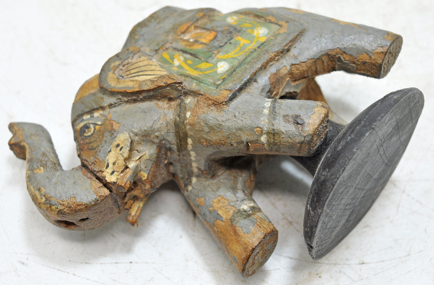 Vintage Wooden Elephant Figurine Original Old Hand Carved