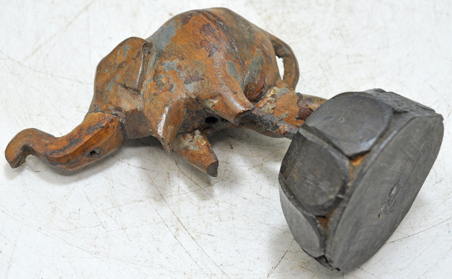 Vintage Wooden Elephant Figurine Original Old Hand Carved