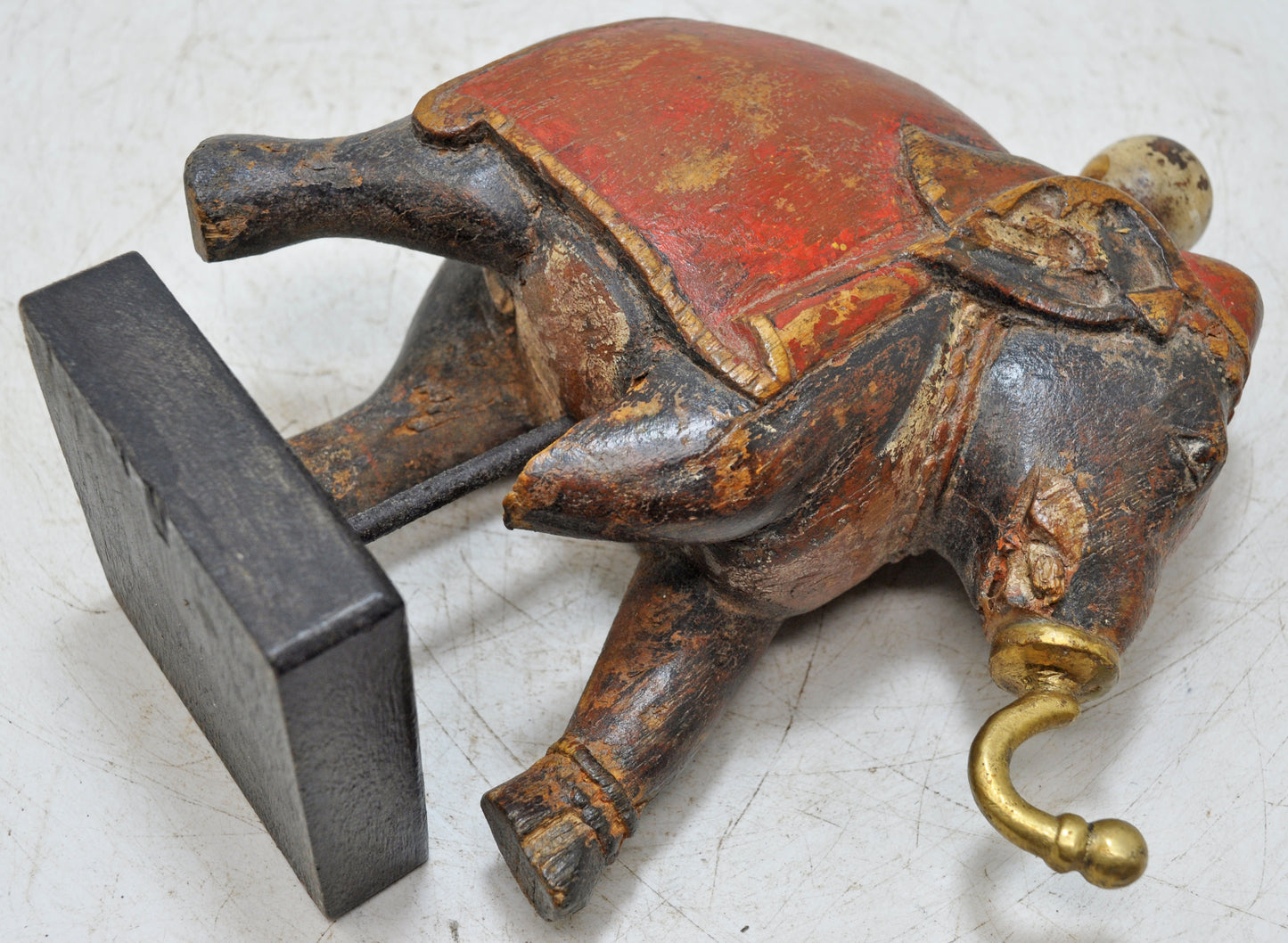 Vintage Wooden Elephant With Rider Figurine Original Old Hand Carved