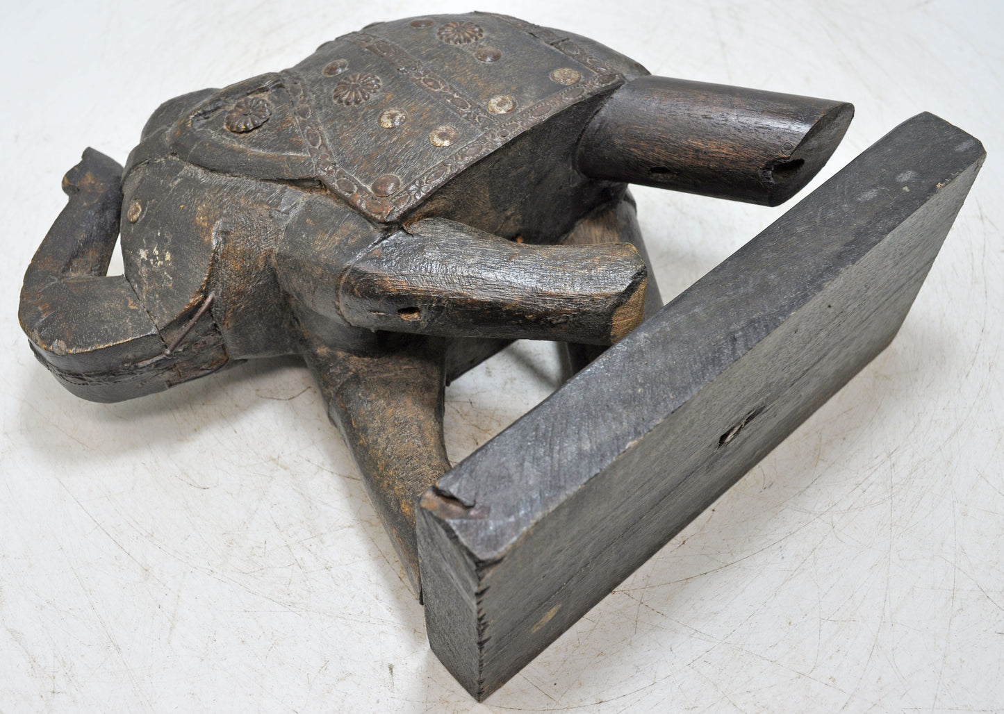 Vintage Wooden Elephant Figurine Original Old Hand Carved