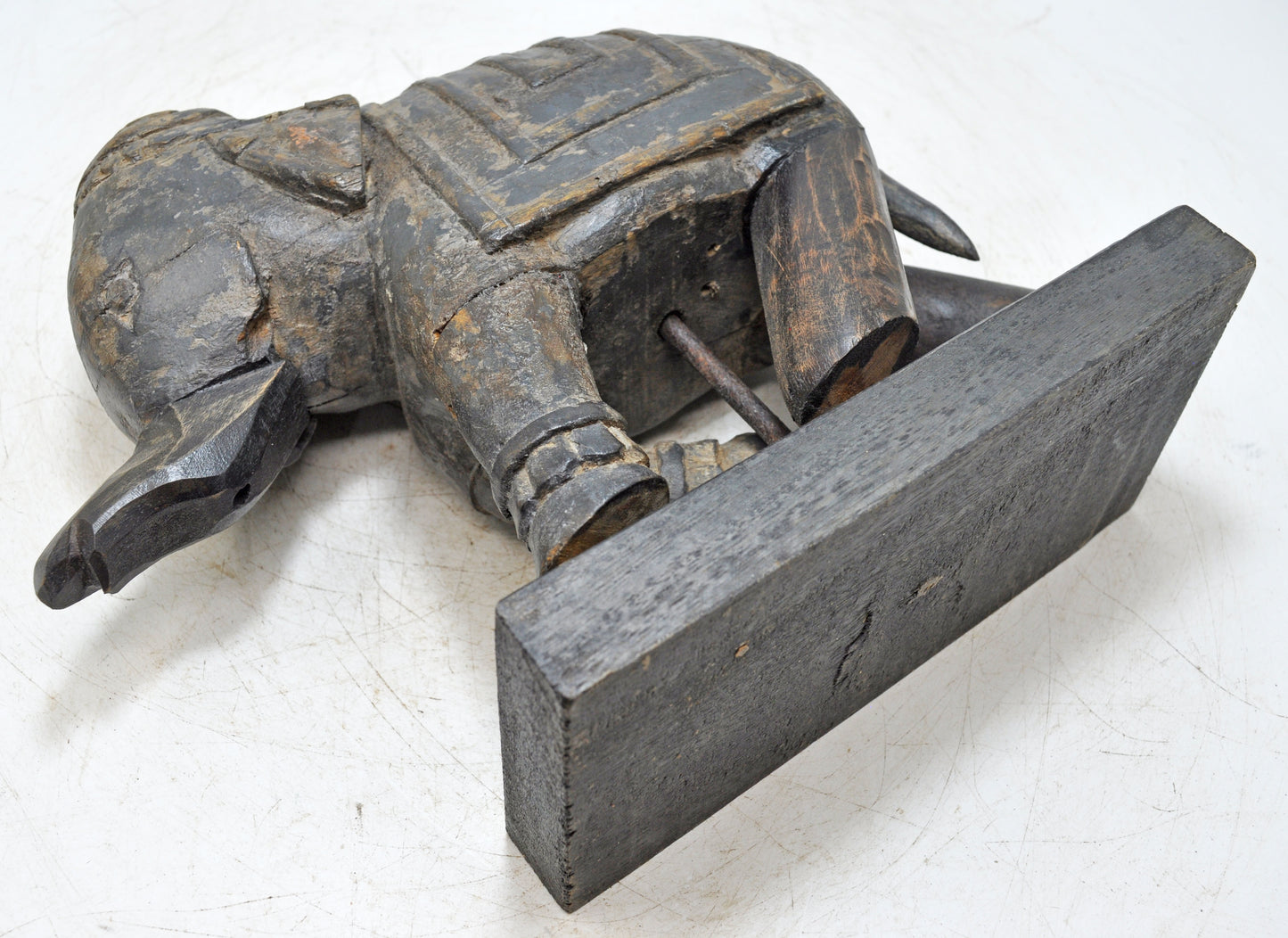 Vintage Wooden Elephant Figurine Original Old Hand Carved