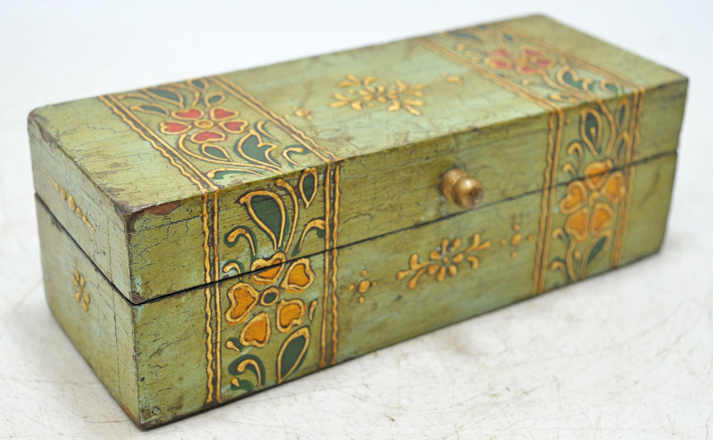 Vintage Wooden Pencil Stationary Box Original Old Hand Crafted Painted