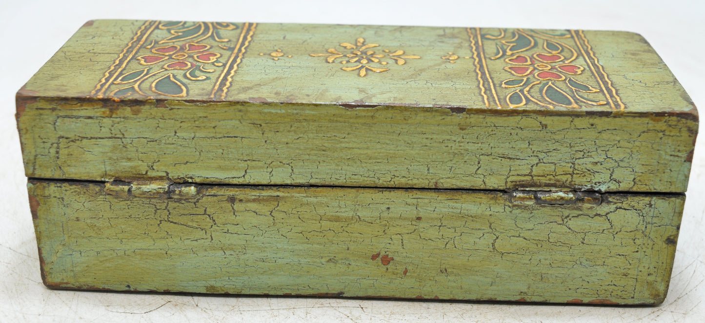 Vintage Wooden Pencil Stationary Box Original Old Hand Crafted Painted