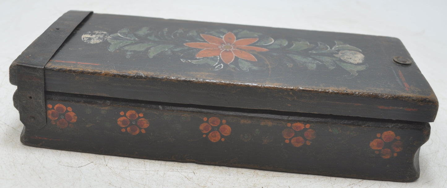 Antique Wooden Pencil Stationary Box Original Old Hand Crafted Fine Painted