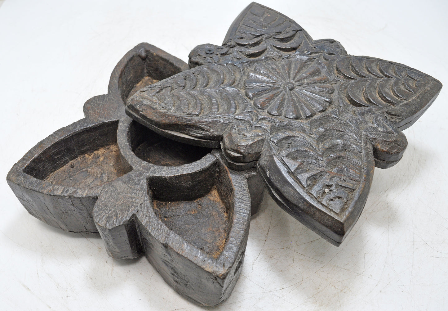 Antique Wooden Kitchenware Spice Box Original Old Fine Hand Carved