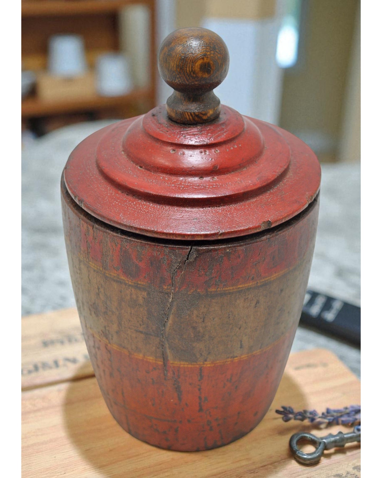 Antique Wooden Small Kum Kum Powder Tika Box Original Old Hand Carved