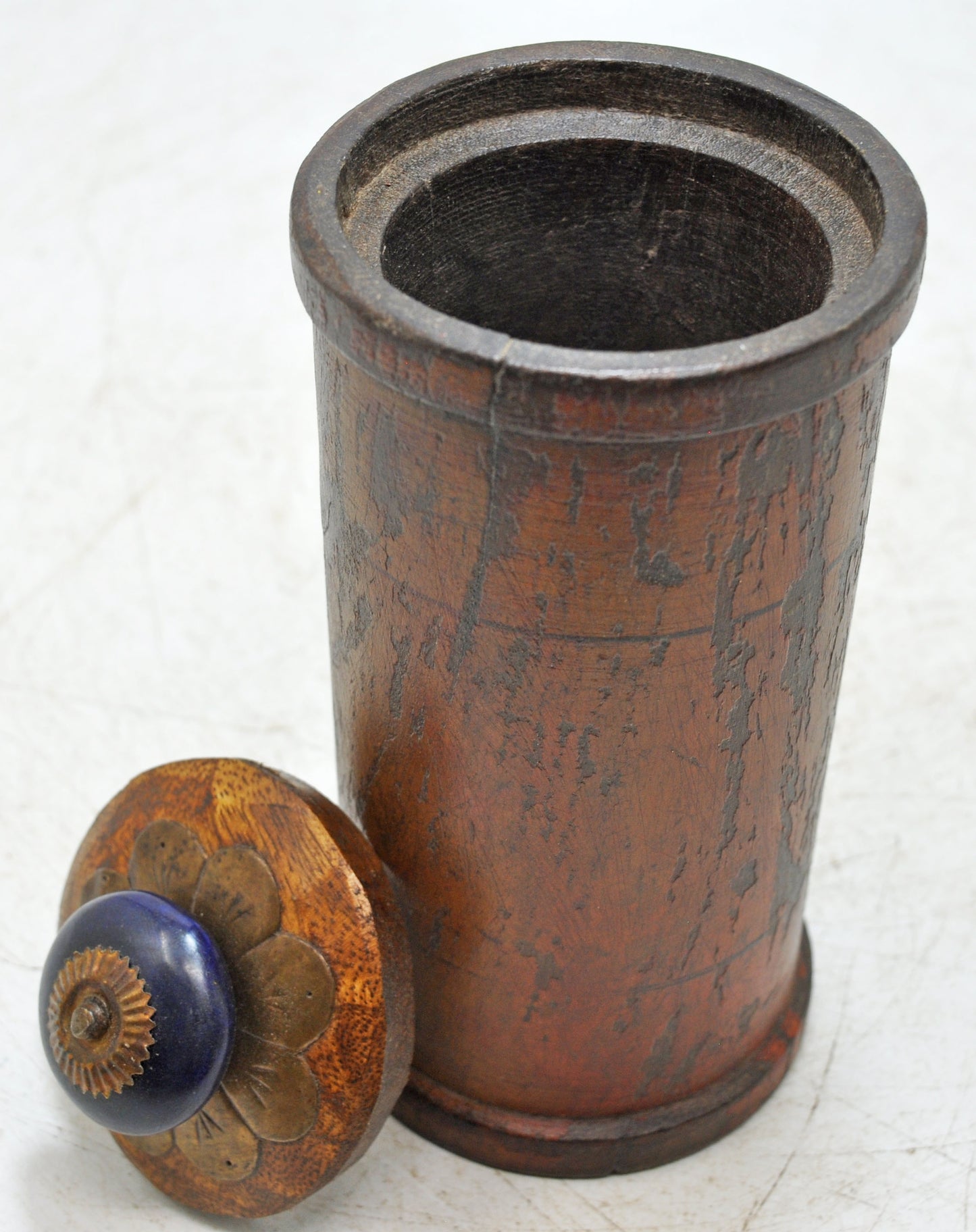 Antique Wooden Small Kum Kum Powder Tika Box Original Old Hand Carved