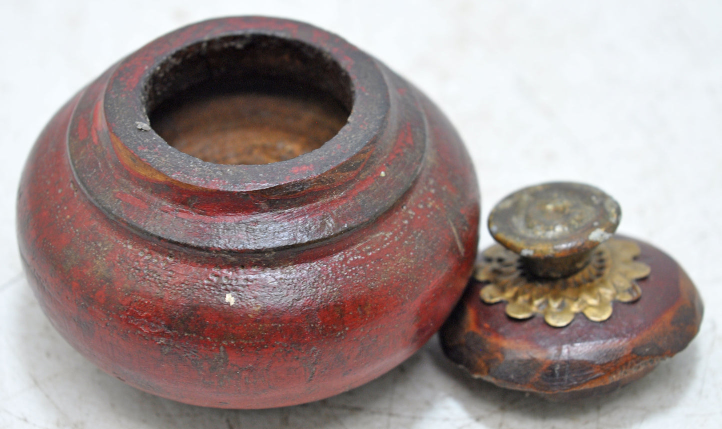 Antique Wooden Small Kum Kum Powder Tika Box Original Old Hand Carved
