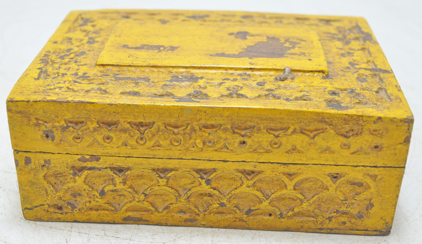Vintage Wooden Small Jewelery Box Original Old Hand Crafted Painted