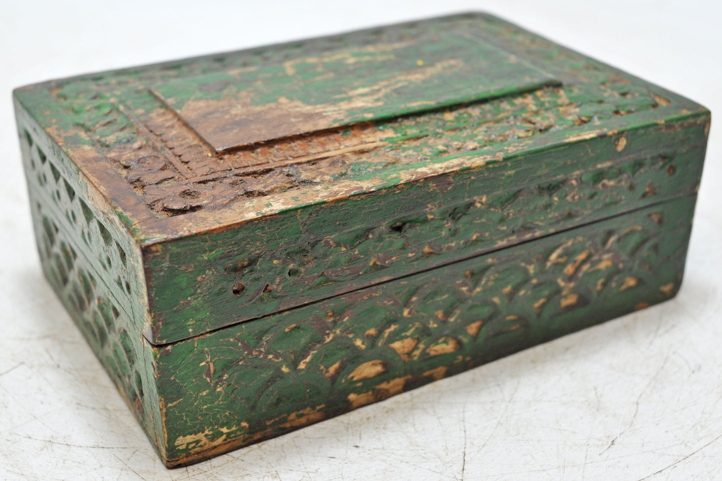 Vintage Wooden Small Jewelery Box Original Old Hand Crafted Painted