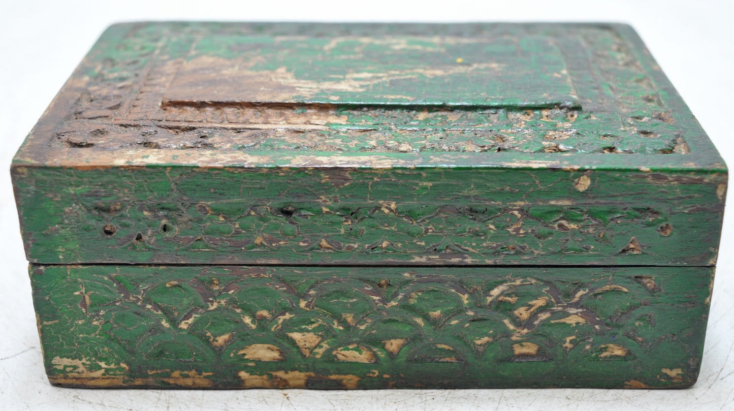 Vintage Wooden Small Jewelery Box Original Old Hand Crafted Painted