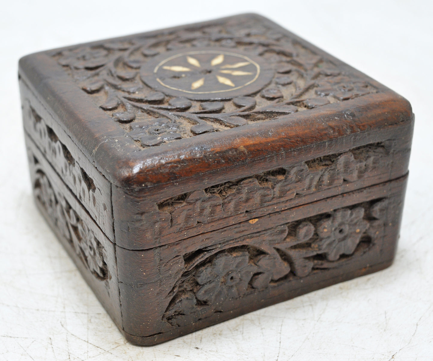 Vintage Wooden Small Fine Carved Jewelery Box Original Old Hand Crafted