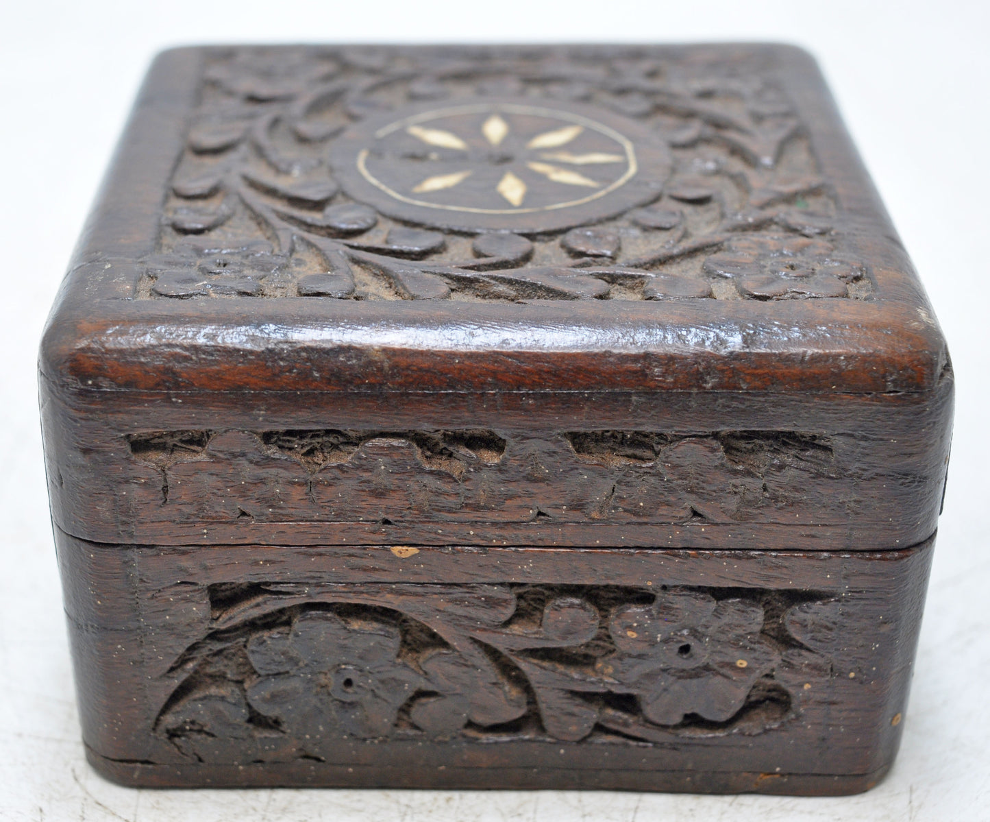 Vintage Wooden Small Fine Carved Jewelery Box Original Old Hand Crafted
