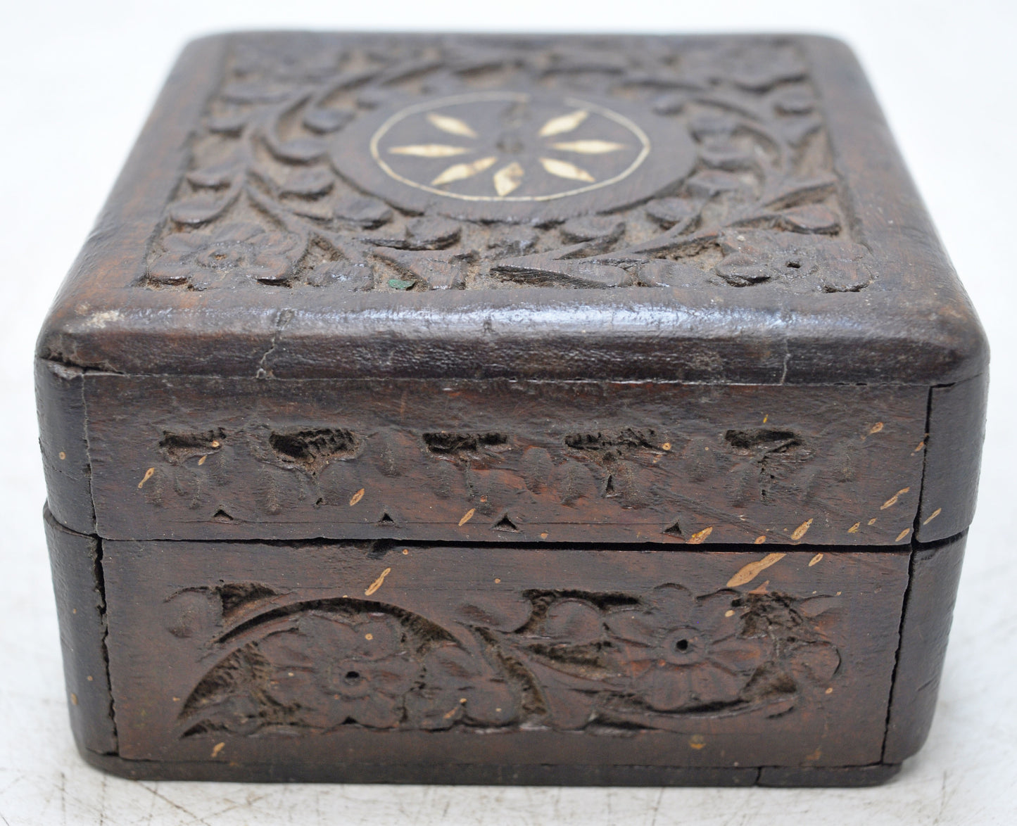 Vintage Wooden Small Fine Carved Jewelery Box Original Old Hand Crafted