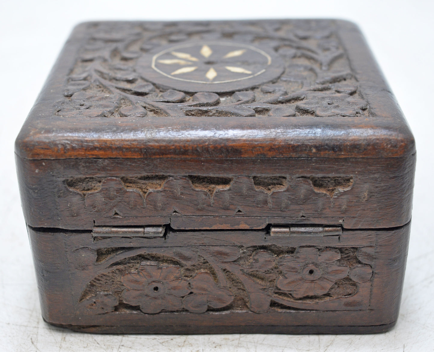 Vintage Wooden Small Fine Carved Jewelery Box Original Old Hand Crafted
