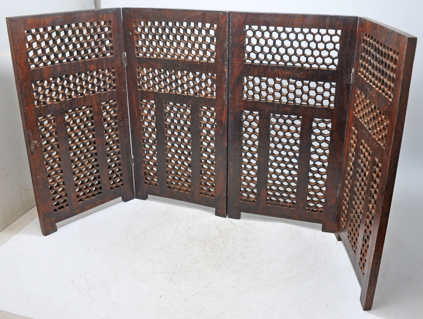 Vintage Wooden Short Desk Screen Original Old Fine Hand Carved Jali Design