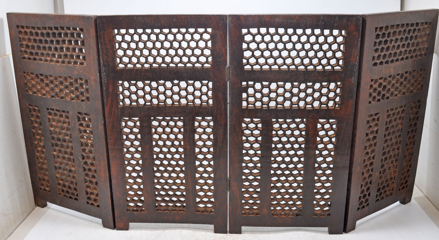 Vintage Wooden Short Desk Screen Original Old Fine Hand Carved Jali Design