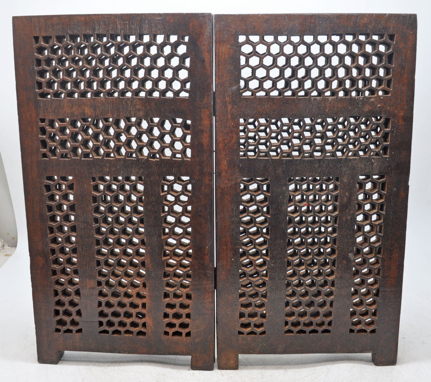Vintage Wooden Short Desk Screen Original Old Fine Hand Carved Jali Design