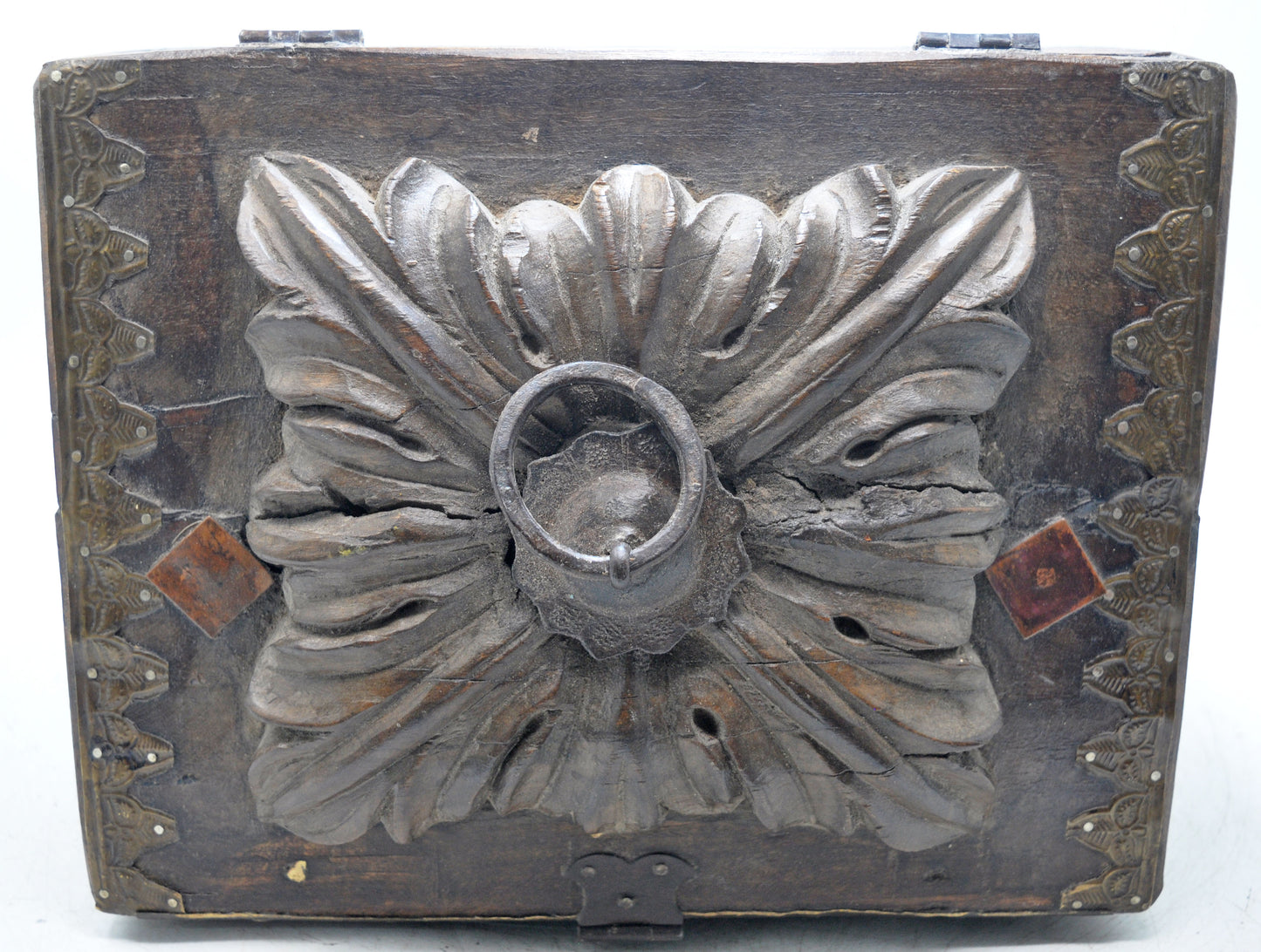 Antique Wooden Storage Chest Box Original Old Hand Crafted Fine Carved Metal Fitted