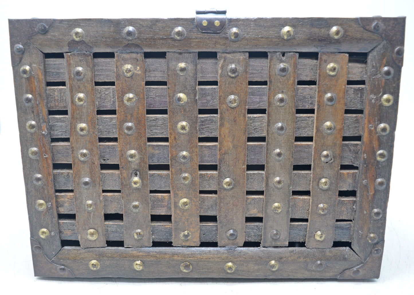 Antique Wooden Storage Chest Box Original Old Hand Crafted Carved Metal Fitted