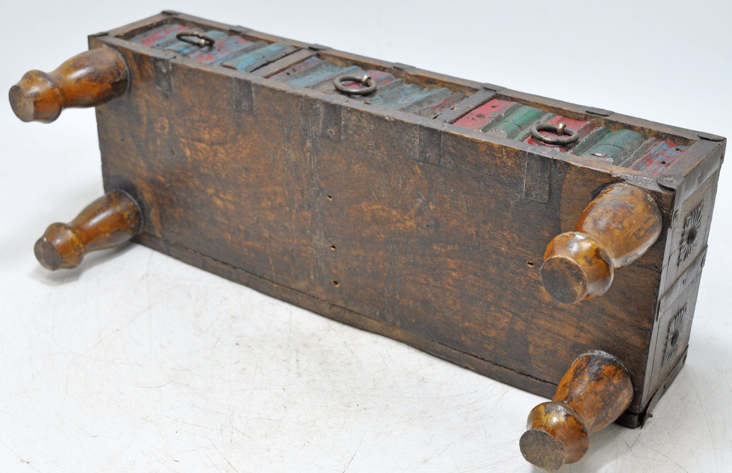 Antique Wooden 3 Drawers Storage Chest Box Original Old Hand Crafted Rustic Painted