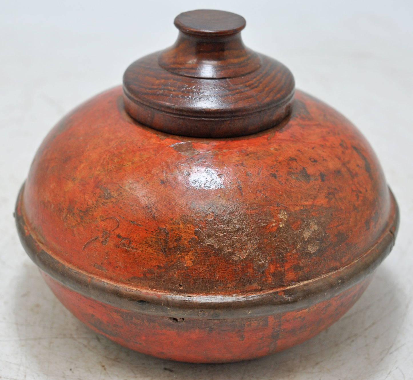 Antique Wooden Lacquer Painted Kum Kum Powder Tika Box Original Old Hand Carved
