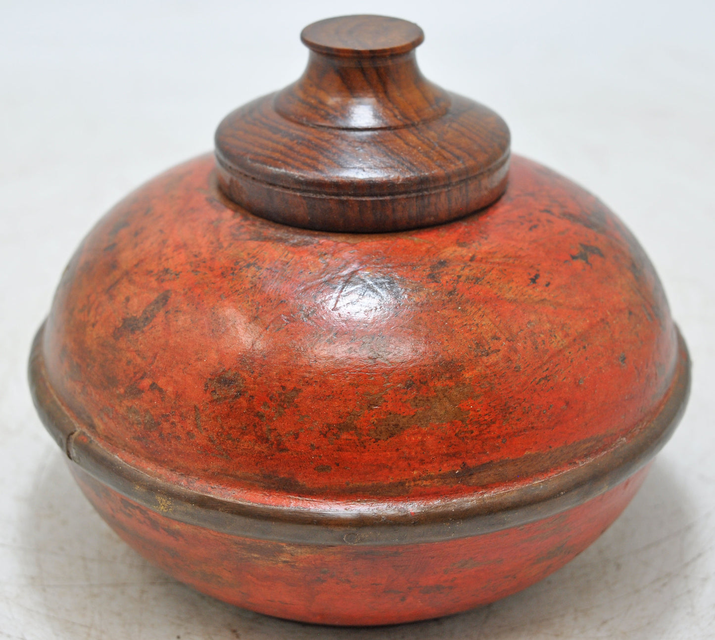 Antique Wooden Lacquer Painted Kum Kum Powder Tika Box Original Old Hand Carved