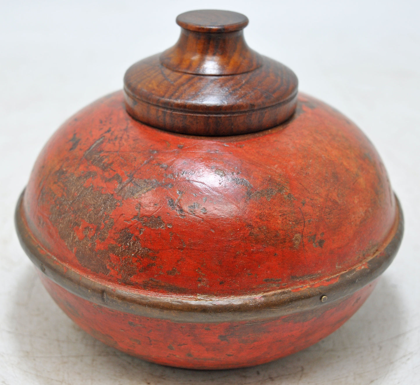 Antique Wooden Lacquer Painted Kum Kum Powder Tika Box Original Old Hand Carved