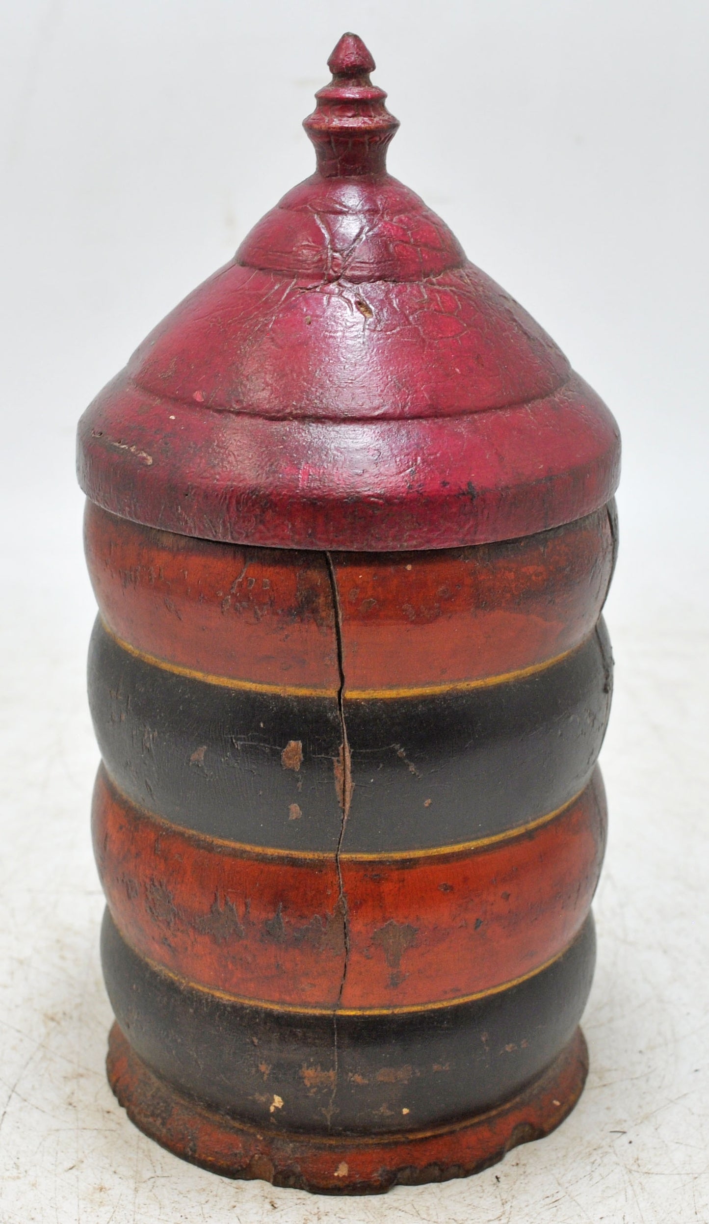 Antique Wooden Lacquer Painted Kum Kum Powder Tika Box Original Old Hand Carved