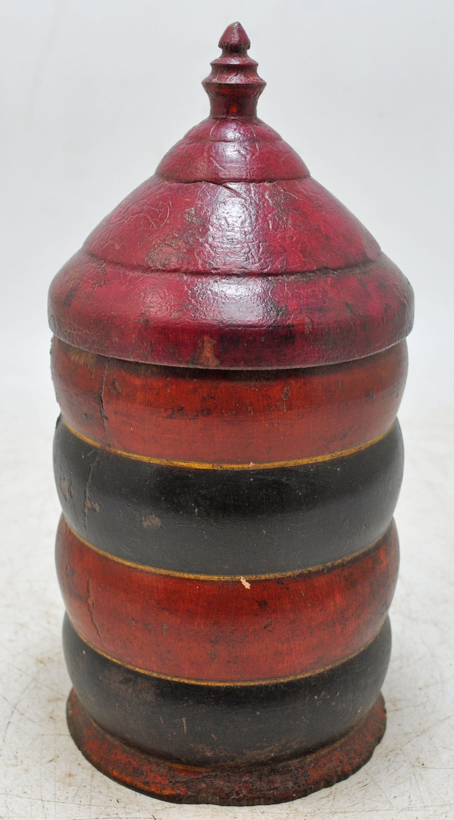 Antique Wooden Lacquer Painted Kum Kum Powder Tika Box Original Old Hand Carved