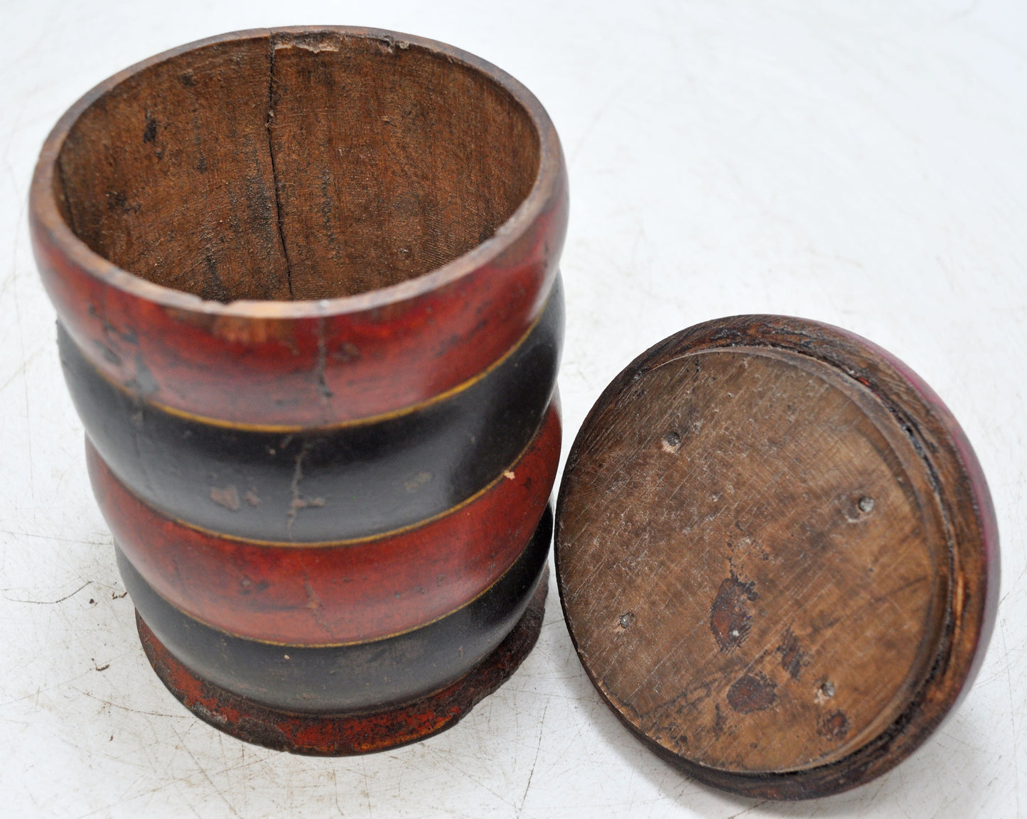 Antique Wooden Lacquer Painted Kum Kum Powder Tika Box Original Old Hand Carved