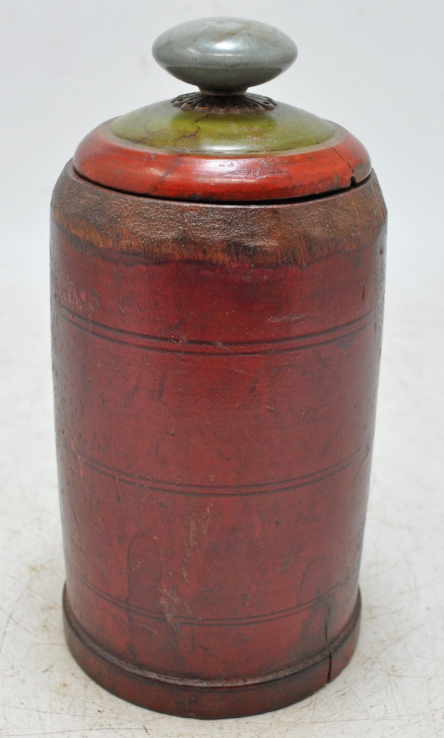 Antique Wooden Lacquer Painted Kum Kum Powder Tika Box Original Old Hand Carved