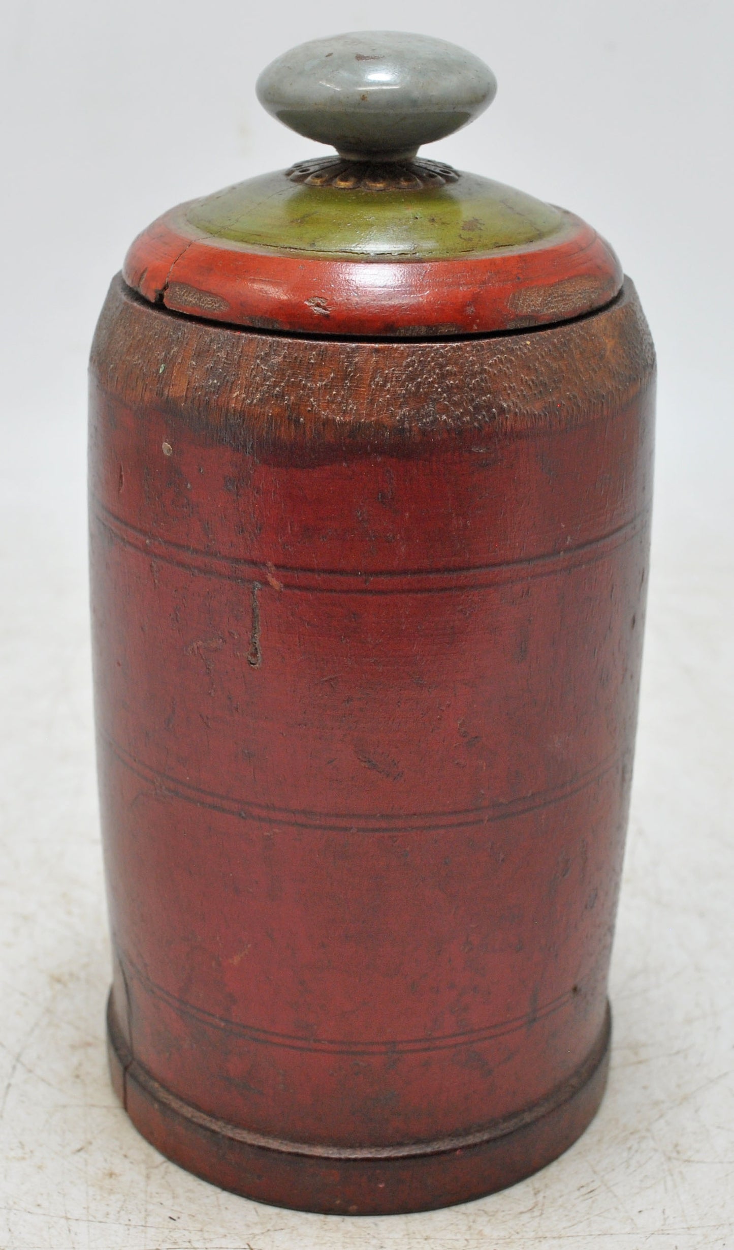 Antique Wooden Lacquer Painted Kum Kum Powder Tika Box Original Old Hand Carved