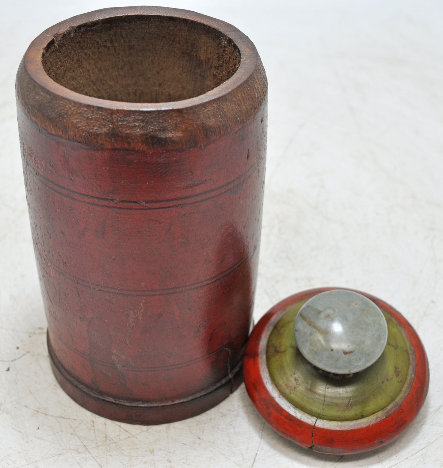 Antique Wooden Lacquer Painted Kum Kum Powder Tika Box Original Old Hand Carved