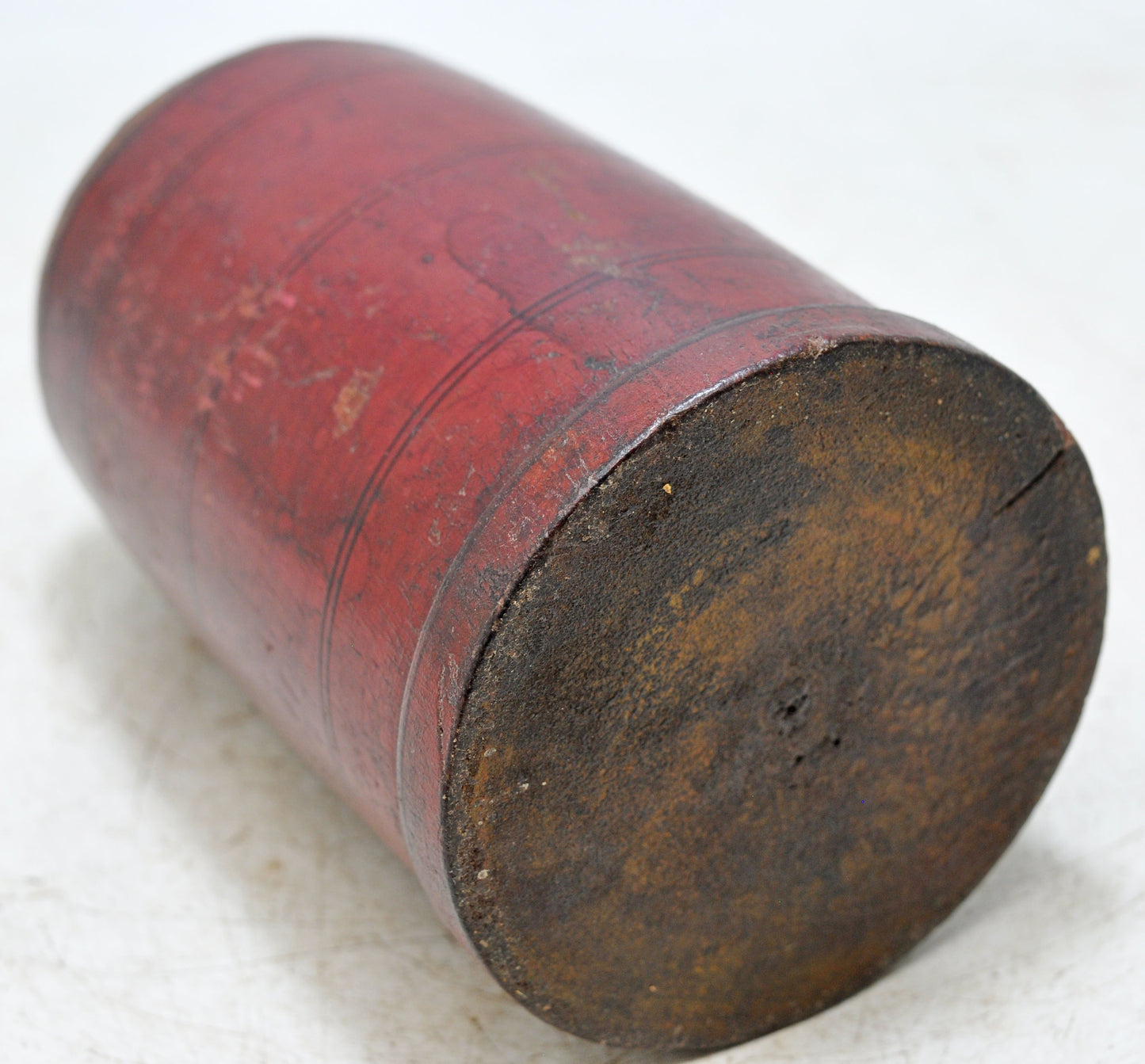Antique Wooden Lacquer Painted Kum Kum Powder Tika Box Original Old Hand Carved