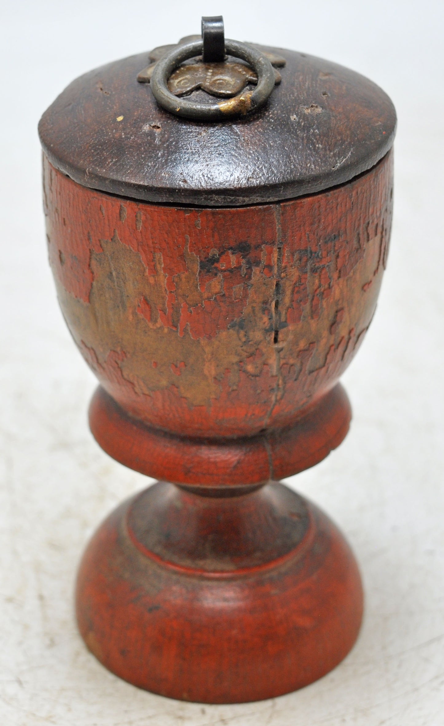 Antique Wooden Lacquer Painted Kum Kum Powder Tika Box Original Old Hand Carved