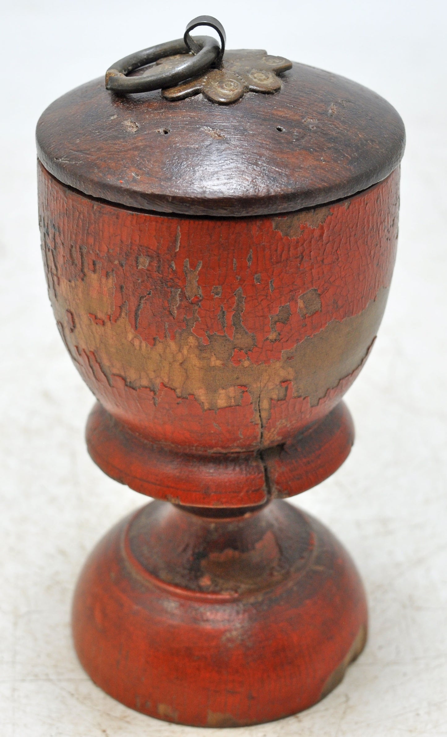 Antique Wooden Lacquer Painted Kum Kum Powder Tika Box Original Old Hand Carved