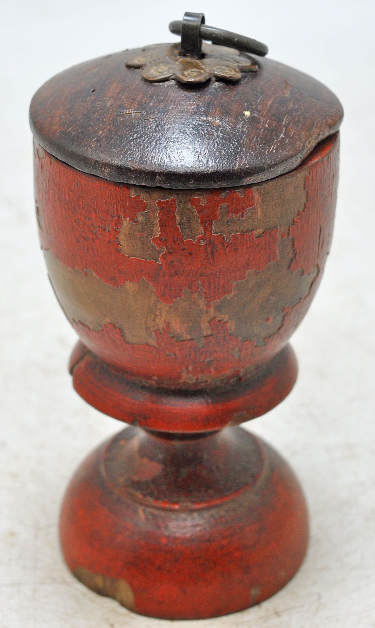 Antique Wooden Lacquer Painted Kum Kum Powder Tika Box Original Old Hand Carved