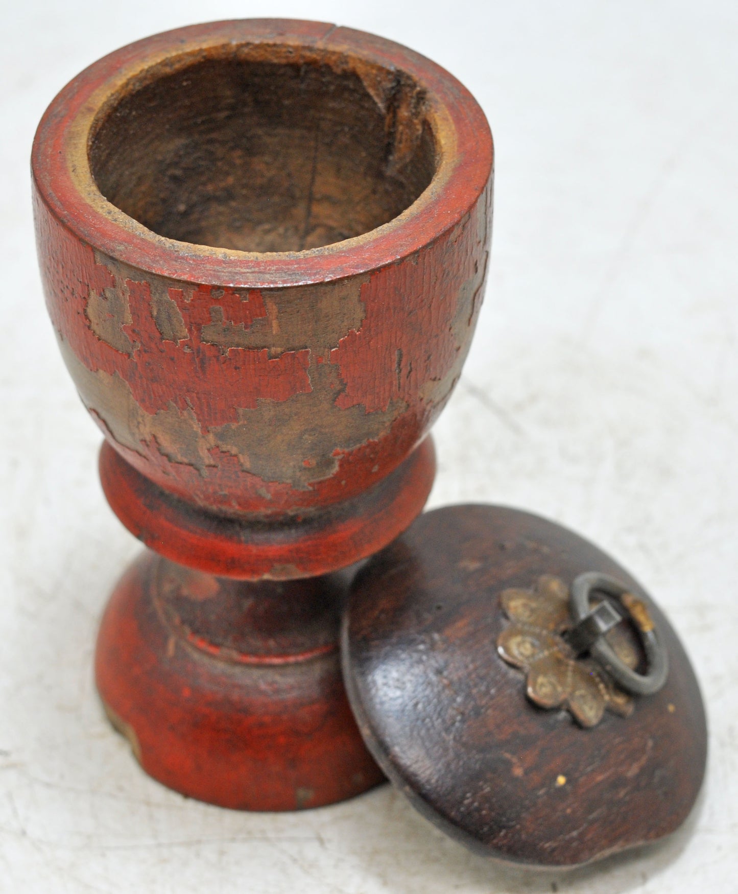 Antique Wooden Lacquer Painted Kum Kum Powder Tika Box Original Old Hand Carved