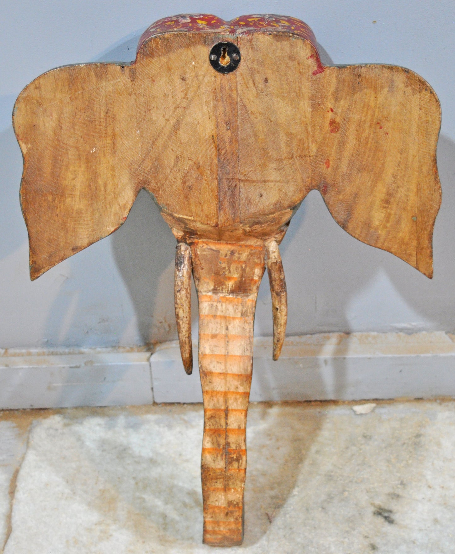 Vintage Wooden Wall Hanging Elephant Head Bust Figurine Fine Hand Carved Painted