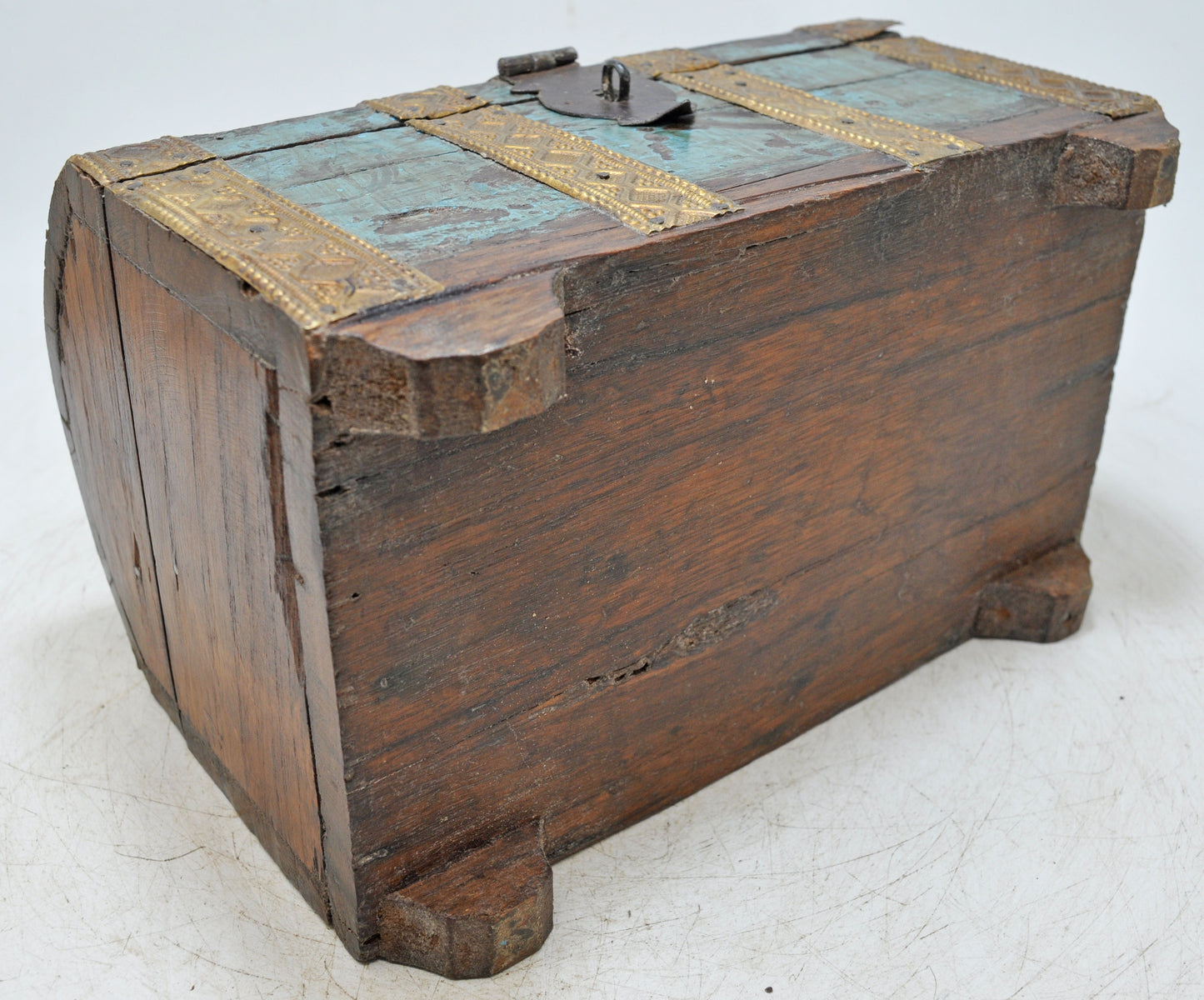 Antique Wooden Half Round Shaped Storage Chest Box Original Old Brass Fitted