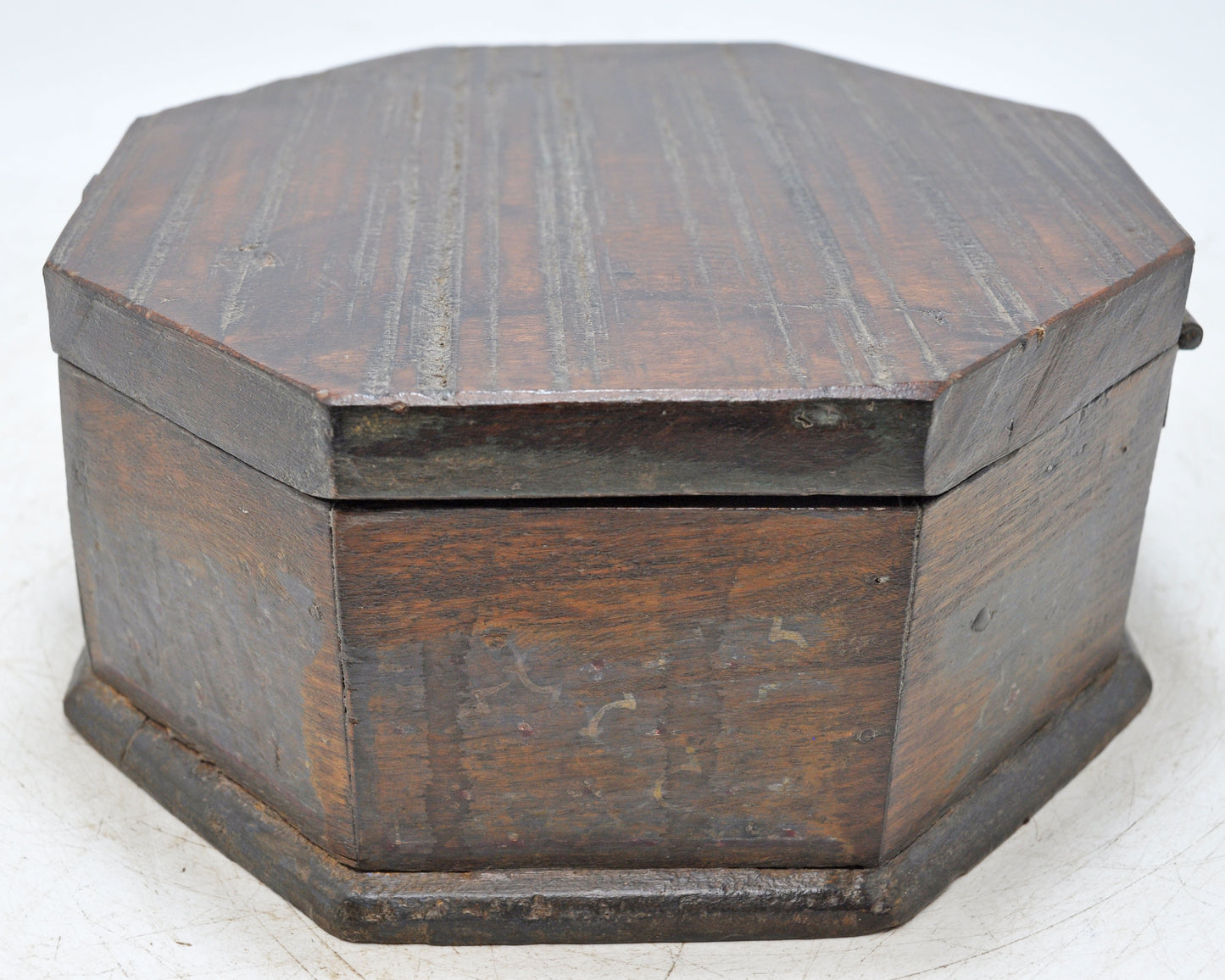 Vintage Wooden Octagonal Shape Storage Box Original Old Hand Crafted Painted