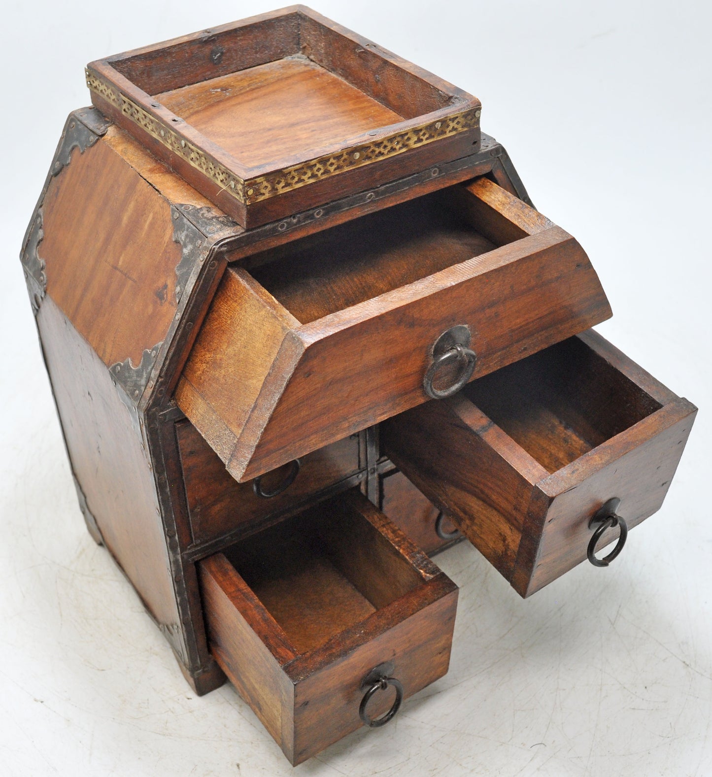 Antique Wooden Drawers Storage Chest Box Original Old Hand Crafted Metal Fitted