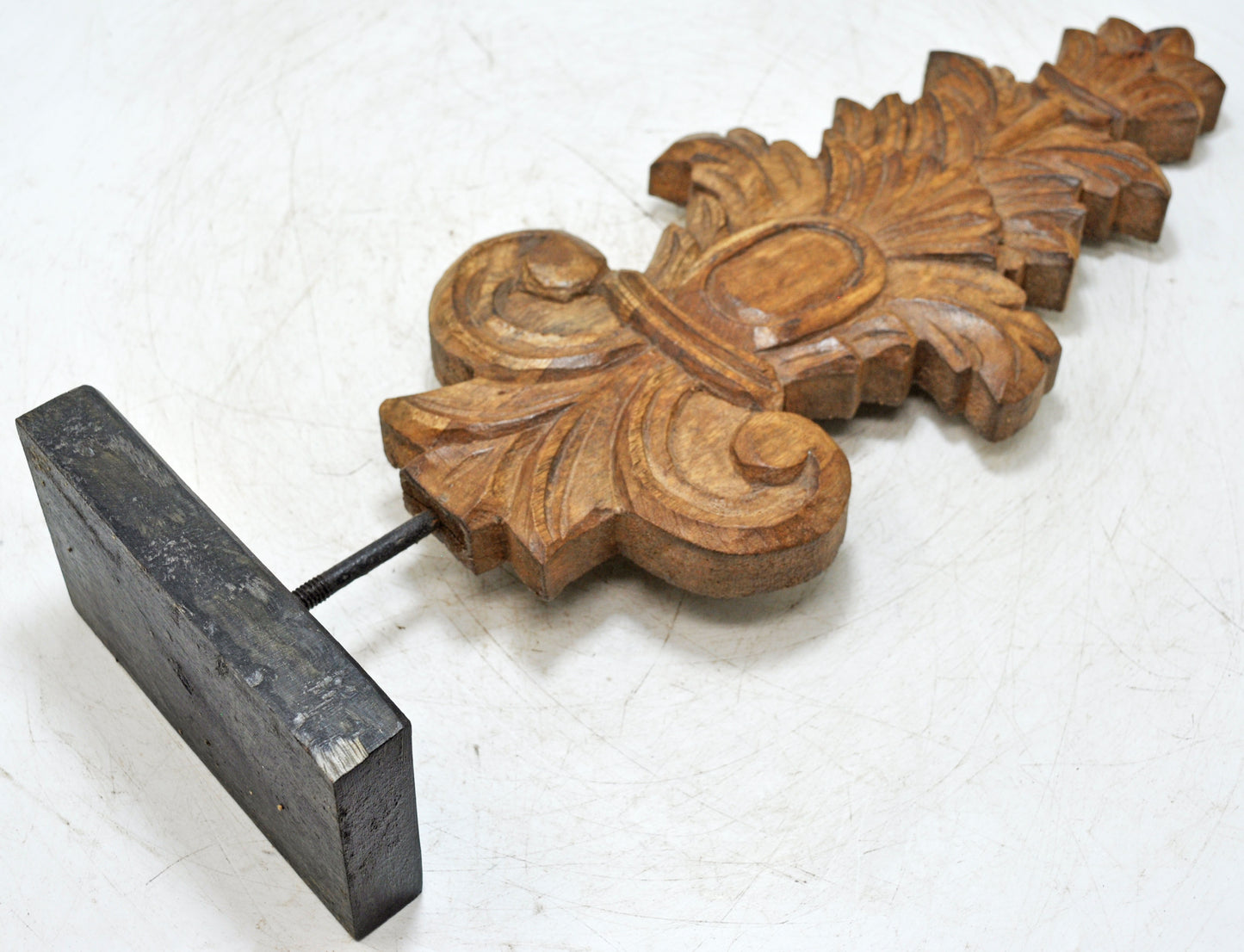 Hand Carved Wooden Flower Carving Panel Plaque on Stand