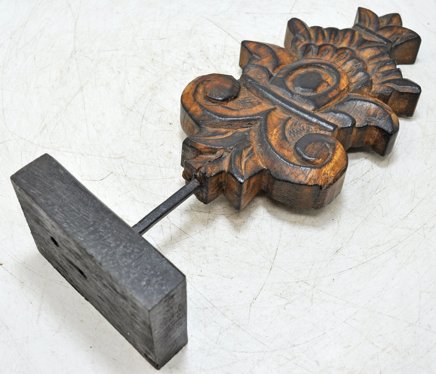 Hand Carved Wooden Flower Carving Panel Plaque on Stand