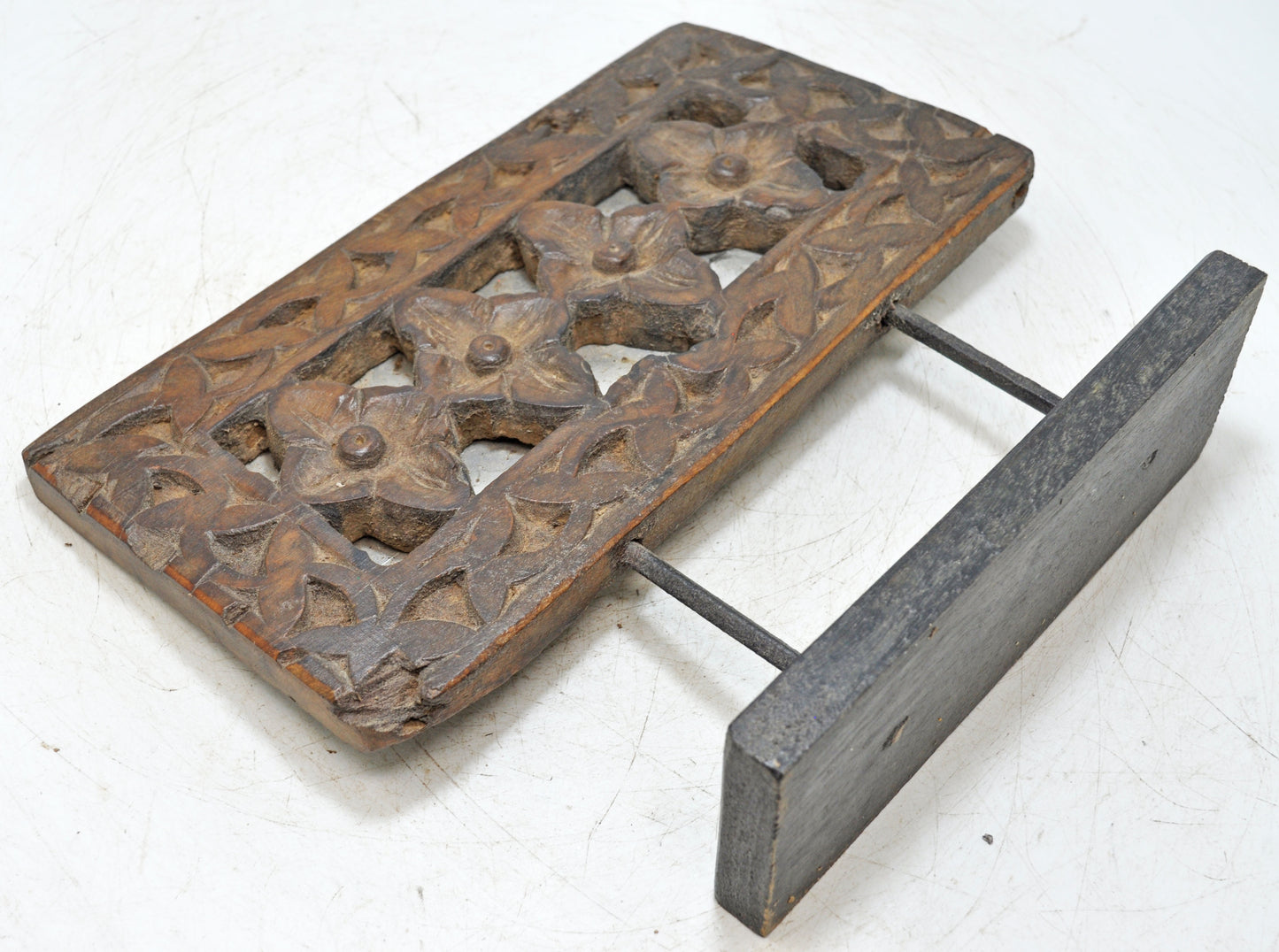 Antique Wooden Floral Carving Panel Plaque Original Old Fine Hand Carved