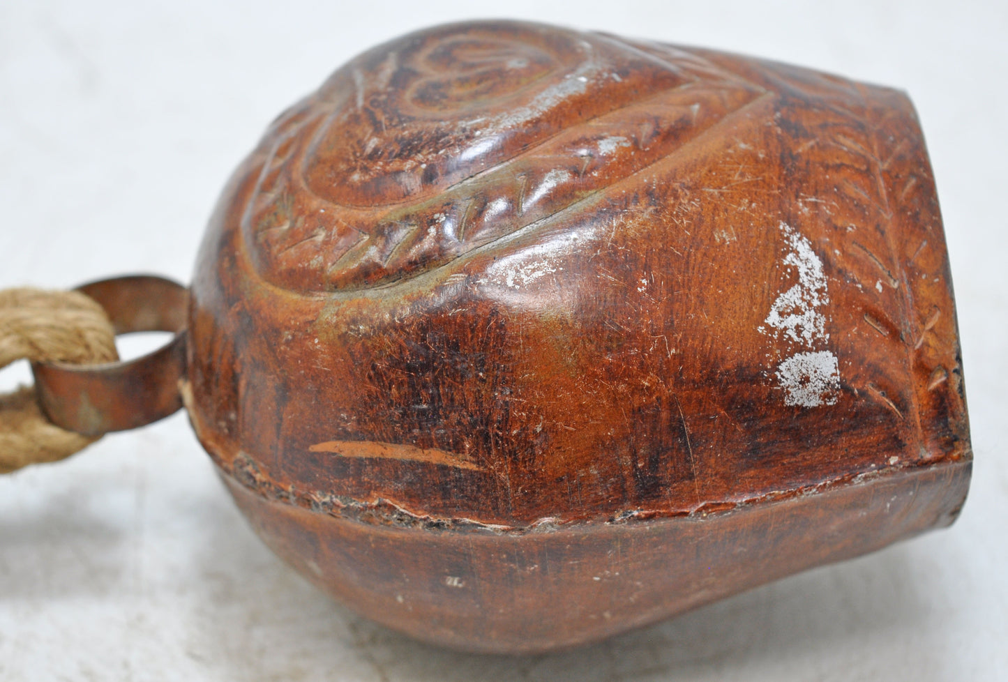 Antique Wooden Small Iron Cow Animals Bell Original Old Hand Carved