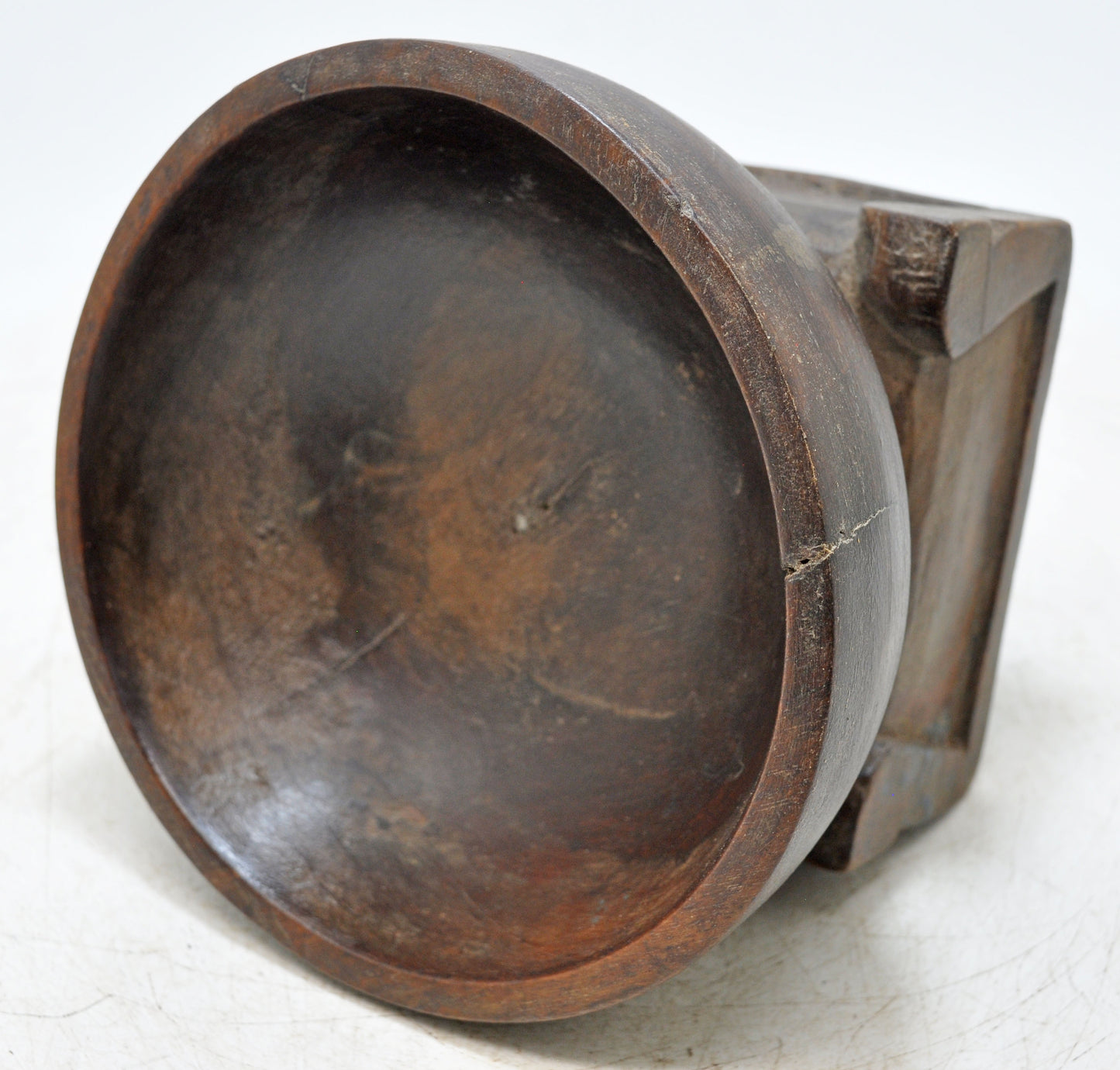 Antique Wooden Round Kitchenware Bowl Original Old Hand Carved