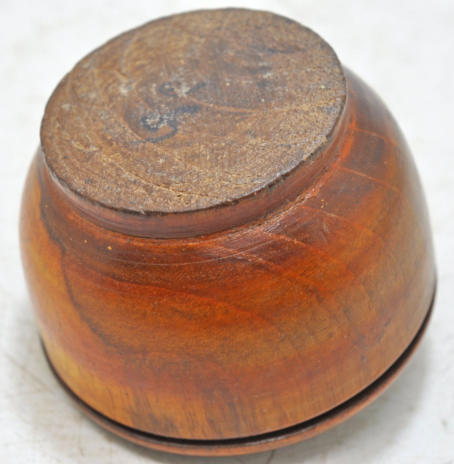 Vintage Wooden Round Kum Kum Powder Tika Box Original Old Hand Carved