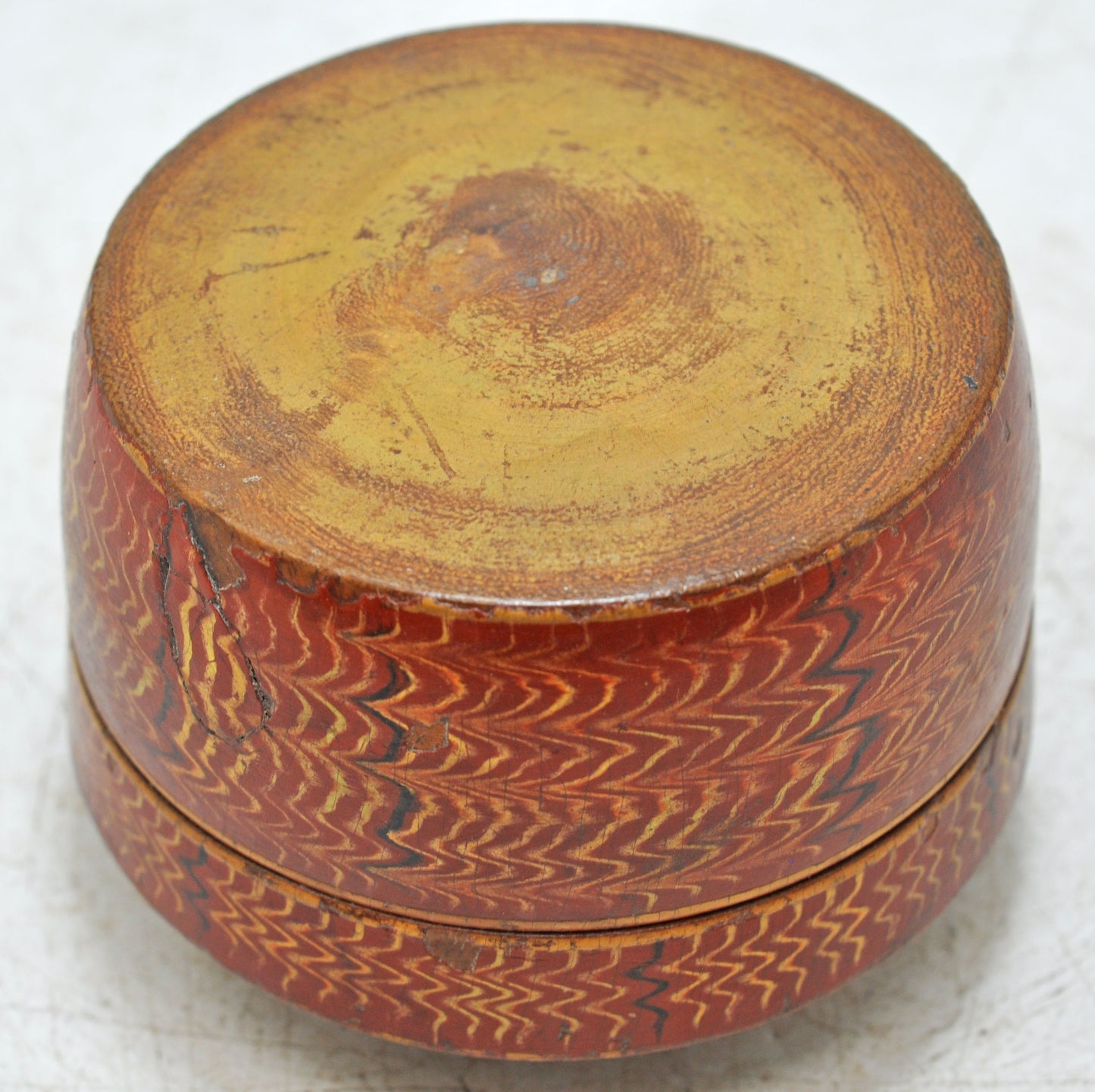 Antique Wooden Round Kum Kum Powder Tika Box Original Old Lacquer Painted